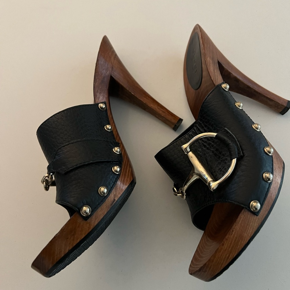 Gucci Black Leather Horsebit Mules with Silver Hardware 38.5C - Picture 2 of 8